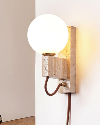 Large Ball Plug Contemporary Travertine Wall Light