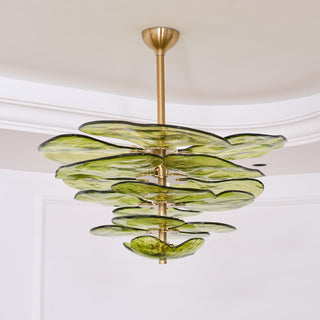 Lilypad Layered Amber Glass Disc Chandelier