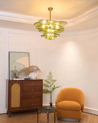 Lilypad Layered Amber Glass Disc Chandelier