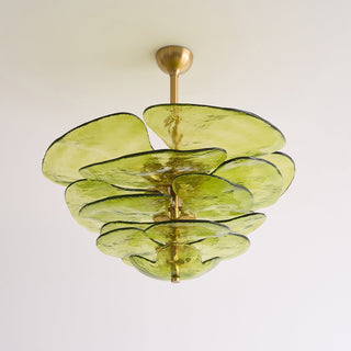 Lilypad Layered Amber Glass Disc Chandelier