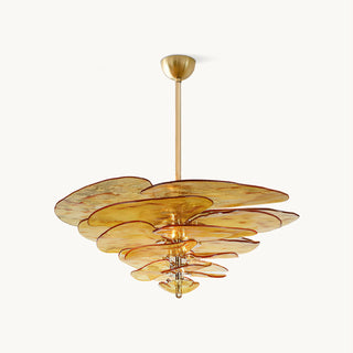 Lilypad Layered Amber Glass Disc Chandelier