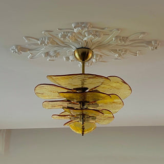 Lilypad Layered Amber Glass Disc Chandelier