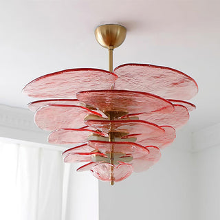 Lilypad Layered Amber Glass Disc Chandelier