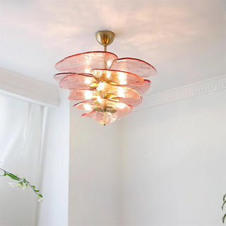 Lilypad Layered Amber Glass Disc Chandelier