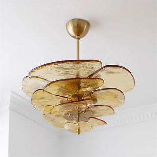 Lilypad Layered Amber Glass Disc Chandelier
