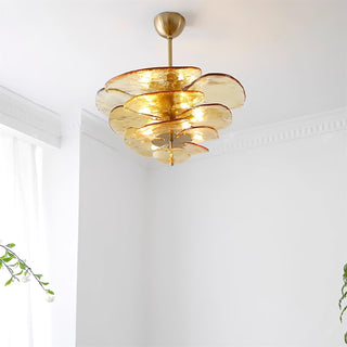 Lilypad Layered Amber Glass Disc Chandelier
