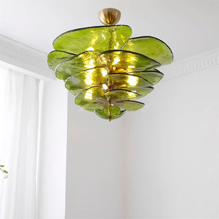 Lilypad Layered Amber Glass Disc Chandelier