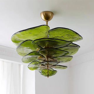Lilypad Layered Amber Glass Disc Chandelier