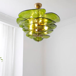 Lilypad Layered Amber Glass Disc Chandelier