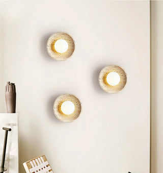 Lunar Minimalist Travertine Halo Ring Wall Light