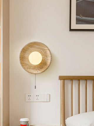 Lunar Minimalist Travertine Halo Ring Wall Light