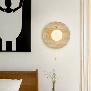 Lunar Minimalist Travertine Halo Ring Wall Light