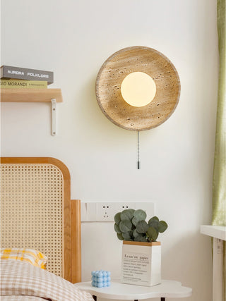 Lunar Minimalist Travertine Halo Ring Wall Light