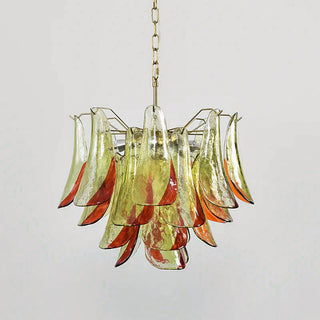 Marielle Green Red Tipped Glass Petal Chandelier