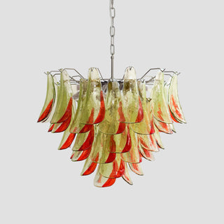 Marielle Green Red Tipped Glass Petal Chandelier