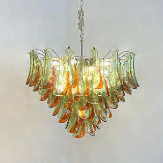 Marielle Green Red Tipped Glass Petal Chandelier