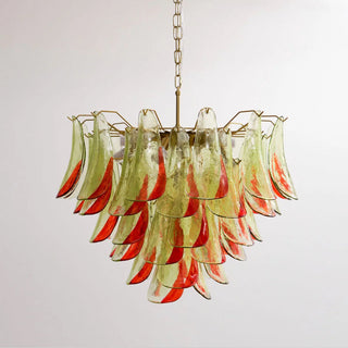 Marielle Green Red Tipped Glass Petal Chandelier