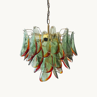 Marielle Green Red Tipped Glass Petal Chandelier