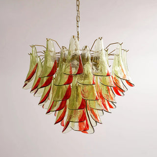 Marielle Green Red Tipped Glass Petal Chandelier