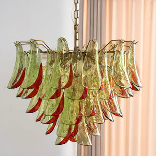 Marielle Green Red Tipped Glass Petal Chandelier