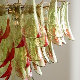 Marielle Green Red Tipped Glass Petal Chandelier