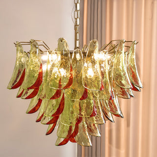 Marielle Green Red Tipped Glass Petal Chandelier