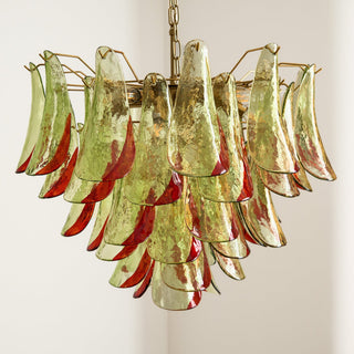 Marielle Green Red Tipped Glass Petal Chandelier