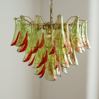 Marielle Green Red Tipped Glass Petal Chandelier