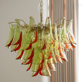 Marielle Green Red Tipped Glass Petal Chandelier