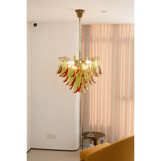 Marielle Green Red Tipped Glass Petal Chandelier