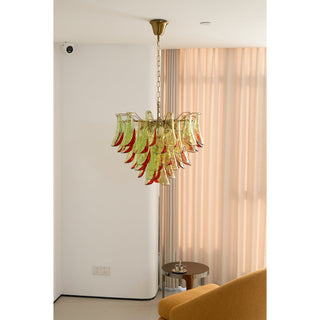 Marielle Green Red Tipped Glass Petal Chandelier