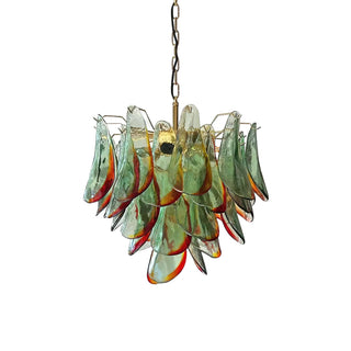 Marielle Green Red Tipped Glass Petal Chandelier