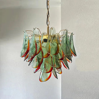 Marielle Green Red Tipped Glass Petal Chandelier