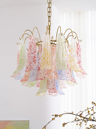 Mazzega Multicolor Speckled Glass Petal Chandelier