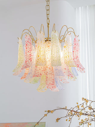 Mazzega Multicolor Speckled Glass Petal Chandelier