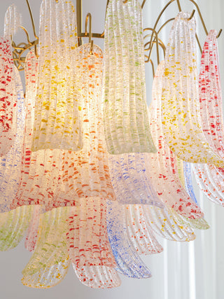 Mazzega Multicolor Speckled Glass Petal Chandelier