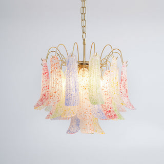 Mazzega Multicolor Speckled Glass Petal Chandelier