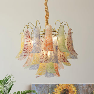 Mazzega Multicolor Speckled Glass Petal Chandelier