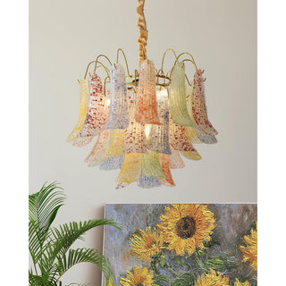 Mazzega Multicolor Speckled Glass Petal Chandelier