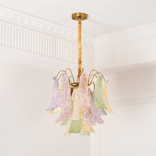Mazzega Multicolor Speckled Glass Petal Chandelier