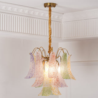 Mazzega Multicolor Speckled Glass Petal Chandelier