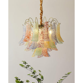 Mazzega Multicolor Speckled Glass Petal Chandelier