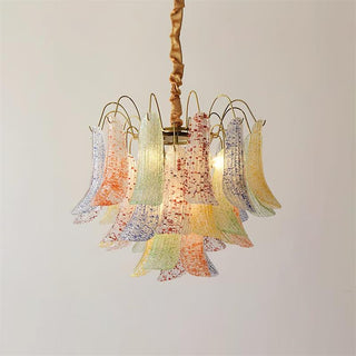 Mazzega Multicolor Speckled Glass Petal Chandelier