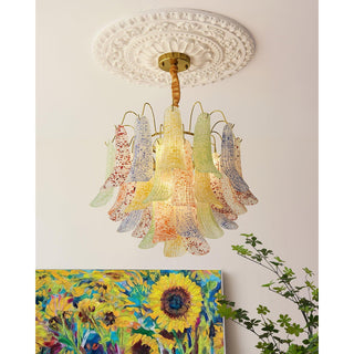 Mazzega Multicolor Speckled Glass Petal Chandelier