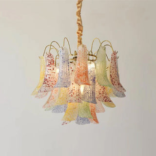 Mazzega Multicolor Speckled Glass Petal Chandelier
