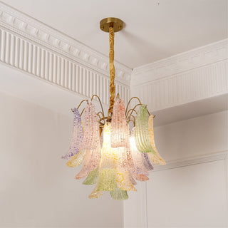 Mazzega Multicolor Speckled Glass Petal Chandelier