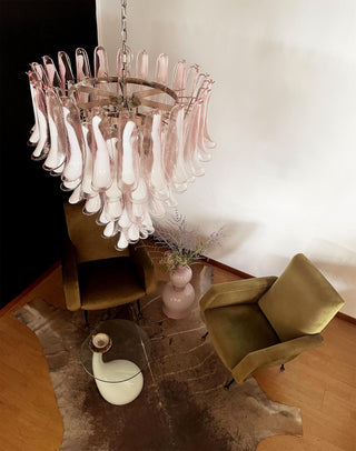 Mazzega Tiered Pink Glass Petal Chandelier