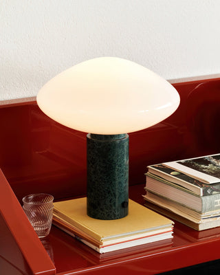 Mist Dark Green Marble & White Glass Table Lamp