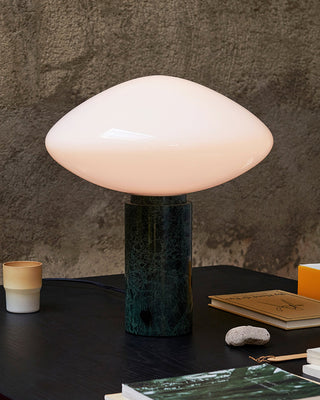 Mist Dark Green Marble & White Glass Table Lamp