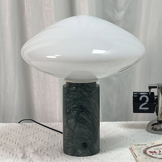 Mist Dark Green Marble & White Glass Table Lamp